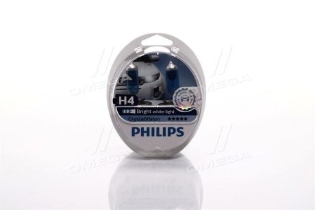 Автолампа CrystalVision H4 P43t-38 55 W 60 W синяя PHILIPS 12342CVS2