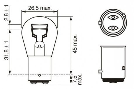 Лампа розжарювання P21/4W 12V 21/4W BAZ15d ECO (вир-во) BOSCH 1987302813 (фото 1)