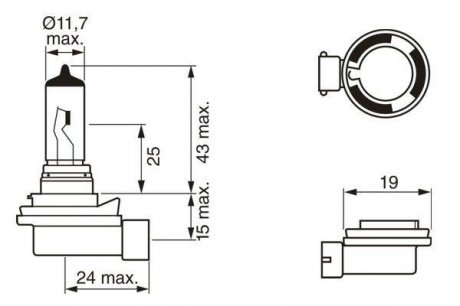 Лампа розжарювання H8 12V 35W PGJ19-1 ECO (вир-во) BOSCH 1987302805