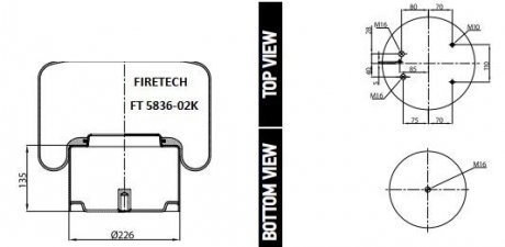 836M2 Ресора пневматична (з металевим стаканом)DAF 3 шпильки-2 воздуха FIRETECH FT 5836-02 K