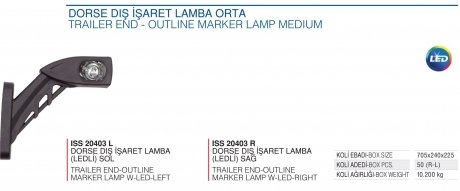 Ліхтар габарит ріжок діод LED 12/24 середній правий трьохстороній Турция ISS20403 R