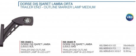 Ліхтар габарит ріжок діод LED 12/24 середній лівий трьохстороній Турция ISS20403 L