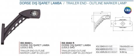 Ліхтар габарит ріжок діод LED 12/24 нахилений правий L-151 Турция ISS20402 R