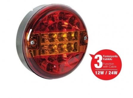 Ліхтар задній круглий LED жовто-червоний з кабелем12- 24V Турция ISS10401 K