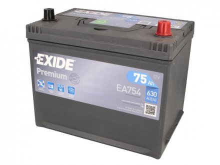 Аккумулятор 75Ah-12v PREMIUM (267х172х220),R,EN630 EXIDE EA754