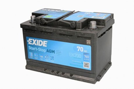 Аккумулятор 70Ah-12v AGM (278х175х190),R,EN760 EXIDE EK700 (фото 1)
