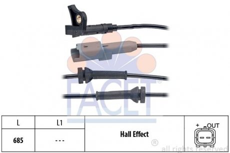 Датчик ABS Peugeot 307, 00- перед Л/Пр FACET 21.0035