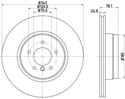 Тормозной диск зад. X5 E70/F15/F85/ X6 E71/E72/F16/F86 07- 3.0-4.8 (PRO) HELLA 8DD355117-761 (фото 1)