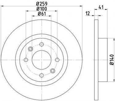 Тормозной диск перед. Sandero/Logan/Twingo/Fortwo 96- 0.9-1.6 (PRO) HELLA 8DD355115-271 (фото 1)