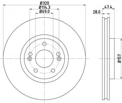 Тормозной диск перед. i40/ix35/Optima 10-1.6-2.4 (PRO) HELLA 8DD355117-971 (фото 1)