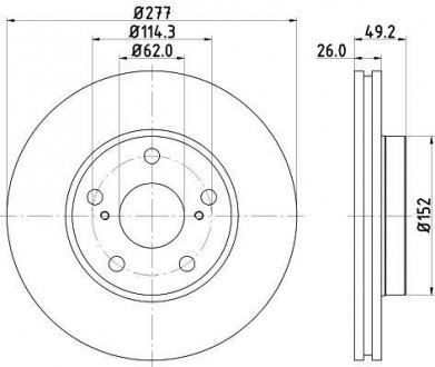 Тормозной диск перед. Auris/Corolla 12- 1.2-1.8 (PRO) HELLA 8DD355119-661 (фото 1)