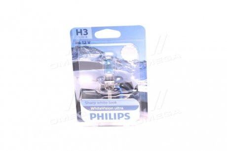Автолампа WhiteVision Ultra H3 PK22s 55 W светло-голубая PHILIPS 12336WVUB1 (фото 1)