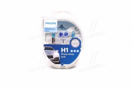 Автолампа WhiteVision Ultra H1 P14,5s 55 W светло-голубая PHILIPS 12258WVUSM