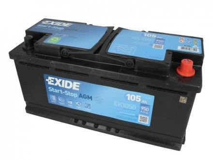 Аккумулятор 105Ah-12v AGM (392х175х190),R,EN950 EXIDE EK1050 (фото 1)