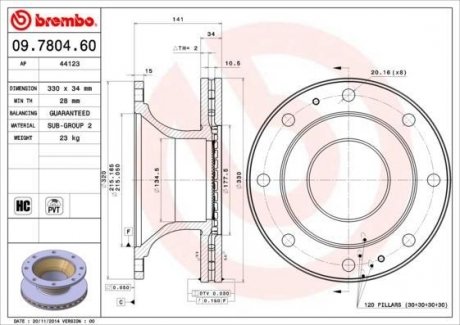 Гальмівний диск BREMBO 09.7804.60 (фото 1)