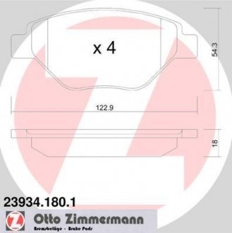 Гальмівні колодки, дискове гальмо (набір) ZIMMERMANN 23934.180.1