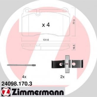 Гальмiвнi колодки дисковi з аксесуарами переднi ZIMMERMANN 24098.170.3