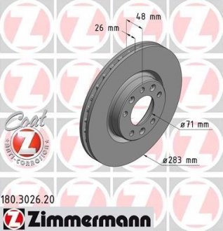 Гальмiвнi диски Coat Z переднi ZIMMERMANN 180.3026.20