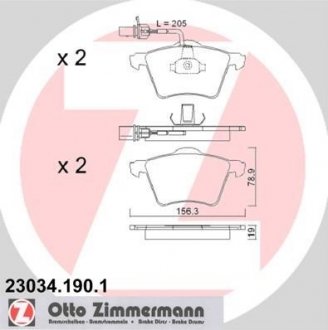 Комплект тормозных колодок, дисковый тормоз ZIMMERMANN 230341901