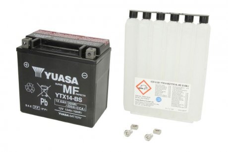 Акумулятор (Ціна за цей товар формується з двох складових: Ціна на сайті + додатковий платіж. Остаточну ціну дізнавайтесь у менеджера.) YUASA YTX14-BS YUASA