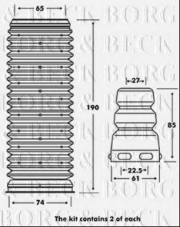 Пильник + вiдбiйник амортизатора, к-т : 2 пильника + 2 вiдбiйника BORG & BECK BPK7001 (фото 1)