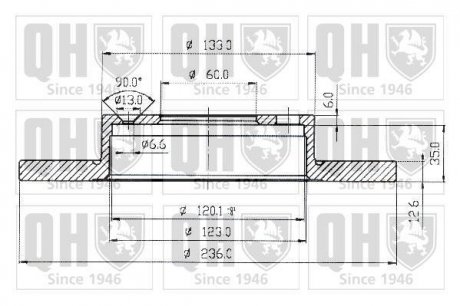 Диск тормозной (передний) Opel Vectra A (236x12.7) Quinton Hazell BDC3388