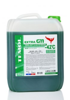 АНТИФРИЗ -40 ЗЕЛЕНИЙ HIGH QUALITY EXTRA G11 GREEN 10КГ MEGA TEMOL EXTRA G11 Green+ (фото 1)