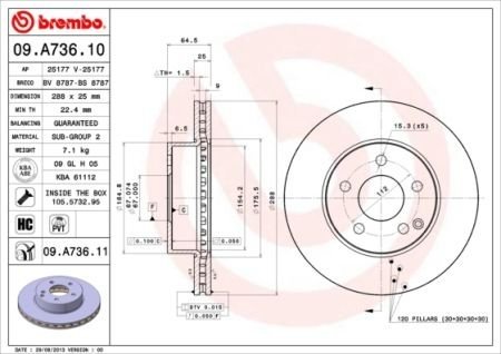Гальмівний диск вентильований BREMBO 09.A736.11 (фото 1)