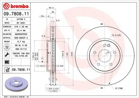 Тормозной диск вентилируемый BREMBO 09.7808.11