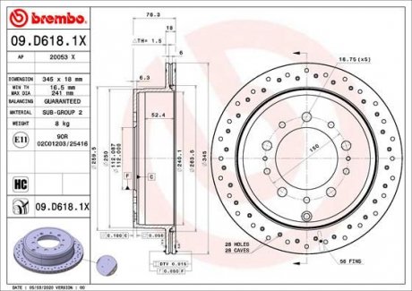 Гальмівний диск задній BREMBO 09.D618.1X