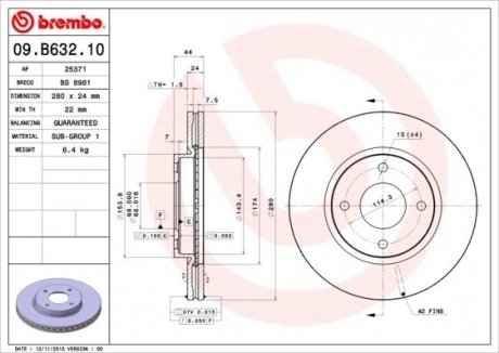 Тормозной диск BREMBO 09.B632.10 (фото 1)