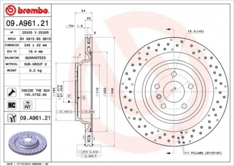 Тормозной диск BREMBO 09.A961.21 (фото 1)