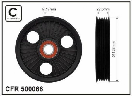 126x17x22.5 Ролик паска приводного Citroen C4, C4 I Peugeot 307, 307 Cc, 407, 407 Sw 2.0/2.2 08.00-12.10 CAFFARO 500066