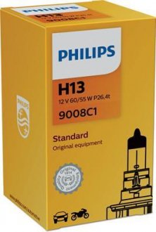 Автолампа Standard H13 P26.4t 55 W 60 W прозрачная PHILIPS 9008C1 (фото 1)