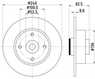 Тормозной диск зад. Megane II/Clio III/Modus 02- (240x8) HELLA 8DD355123-241 (фото 1)