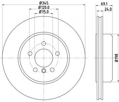 Гальмівні диск задній Bmw 5 (F10), 5 (F11), 5 Gran Turismo (F07), 6 (F12), 6 (F13), 6 Gran Coupe (F06), 7 (F01, F02, F03, F04) 2.0D-4.4 02.08-10.18 HELLA 8DD 355 119-281 (фото 1)