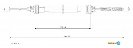 RENAULT Трос ручного тормоза Logan MCV 04- 1993/1770mm ADRIAUTO 41.0281.1 (фото 1)