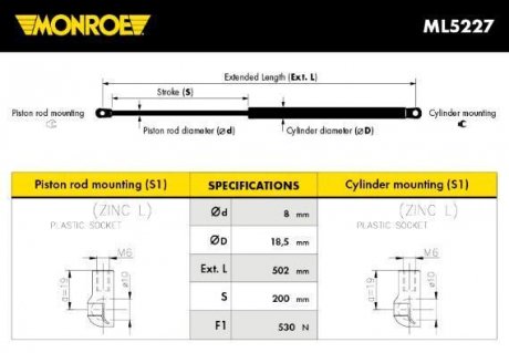 Пружина газова / помещения для груза MONROE ML5227