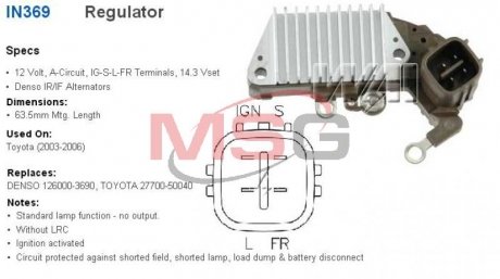 Регулятор генератора WAI IN369 (фото 1)