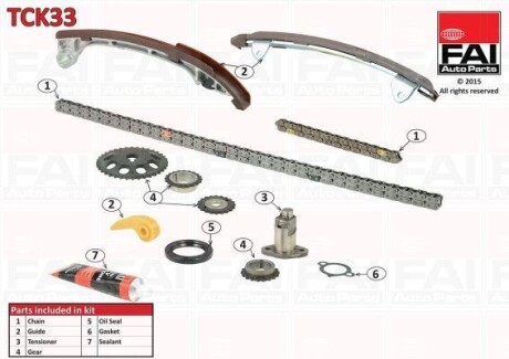 К-кт ланцюга ГРМ (з шестернями TOYOTA RAV 4 2.0/2.4 00-, CAMRY 2.4/3.0 01- FAI TCK33