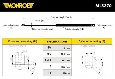 Демпфер дверей багажника MONROE ML5370