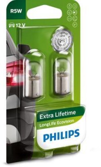 Автолампа LongLife EcoVision R5W BA15s 5 W прозрачная PHILIPS 12821LLECOB2