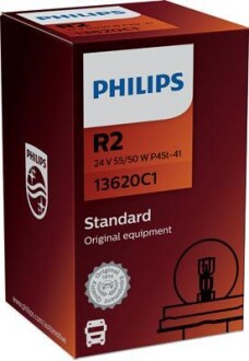 Автолампа Standard R2 P45t-41 55 W 50 W прозрачная PHILIPS 13620C1