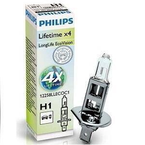 Автолампа LongLife EcoVision H1 P14,5s 55 W прозрачная PHILIPS 12258LLECOC1