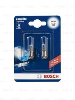 Автолампа Longlife Daytime H6W BAX9s 6 W прозрачная BOSCH 1987301061