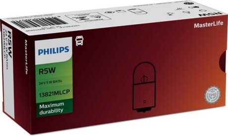 Автолампа MasterLife R5W BA15s 5 W прозрачная PHILIPS 13821MLCP