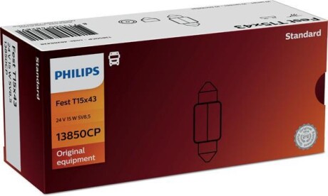 Автолампа T15X43 SV8,5 15 W прозрачная PHILIPS 13850CP