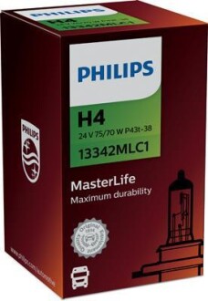 Автолампа MasterLife H4 P43t-38 70 W 75 W прозрачная PHILIPS 13342MLC1