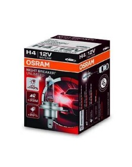 Автолампа Night Breaker Unlimited H4 P43t 55 W 60 W прозрачно-голубая OSRAM 64193NBU