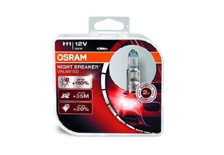 Автолампа Night Breaker Unlimited H1 P14,5s 55 W прозрачно-голубая OSRAM 64150NBU-HCB